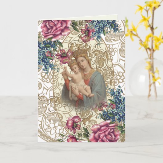 宗教的母の日賛美ヴァージンマリーヴィンテージ カード (黄色い花)