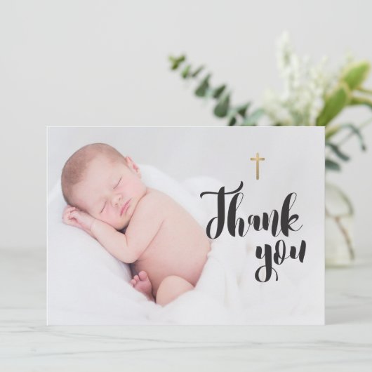 宗教的生まれたばかりのベビー写真バプテスマありがとう サンキューカード (スタンド正面)