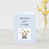 宗教的男の赤ちゃんおめでとうw文字カスタム, カード (黄色い花)