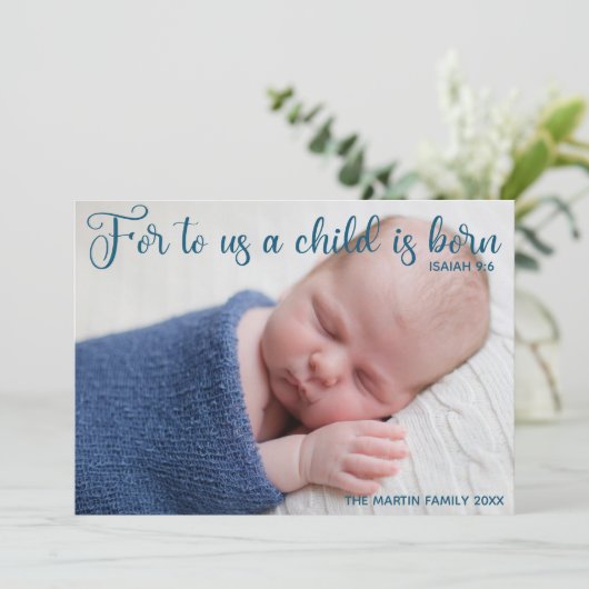 宗教的男の赤ちゃんフォトクリスマスシンプルエレガント シーズンカード (スタンド正面)