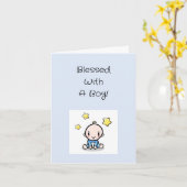宗教的男の赤ちゃん文字おめでとう カード (黄色い花)