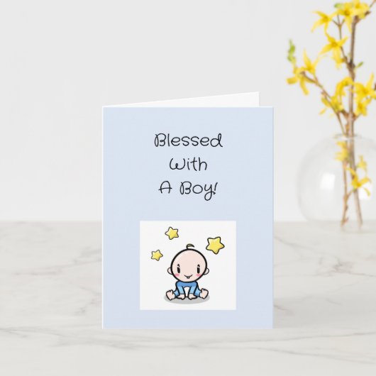 宗教的男の赤ちゃん文字おめでとう カード (黄色い花)