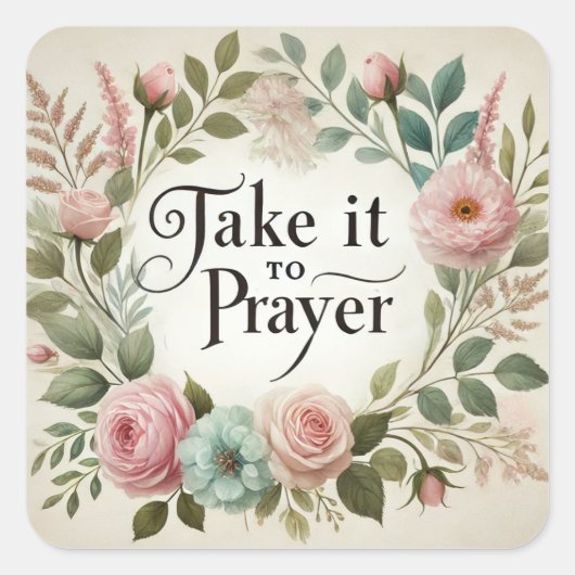 宗教的祈りの言葉フローラに取感動的り込む スクエアシール (正面)