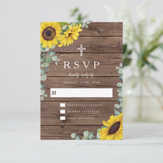 宗教的素朴フローラひまわり結婚納屋 出欠カード (スタンド正面)