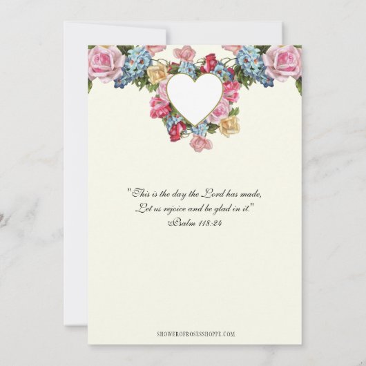 宗教的誕生日ロザリーカトリックフローラ 招待状 (裏面)