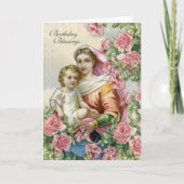 宗教的誕生日ヴァージンメアリーイエズピンクローズ カード (正面)