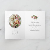 宗教的誕生日ヴァージンメアリーイエズピンクローズ カード (内部)