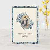 宗教的誕生日ヴァージンメアリーフローラヴィンテージ カード (黄色い花)