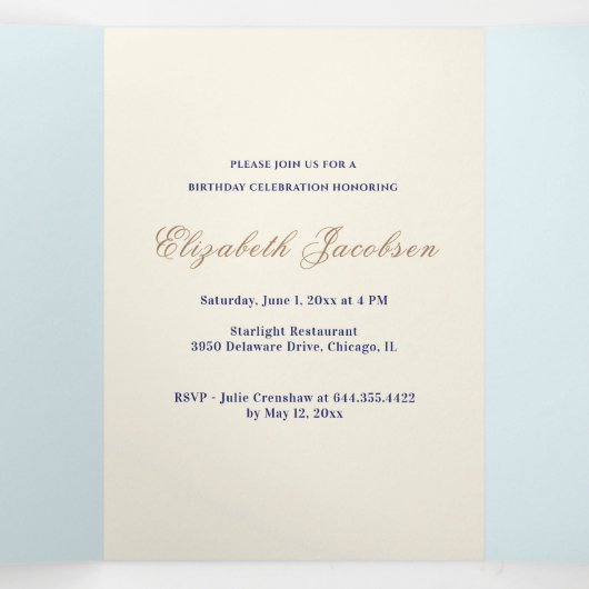 宗教的誕生日ヴァージンメアリーブルーフローラ 三つ折り招待状 (内部中)