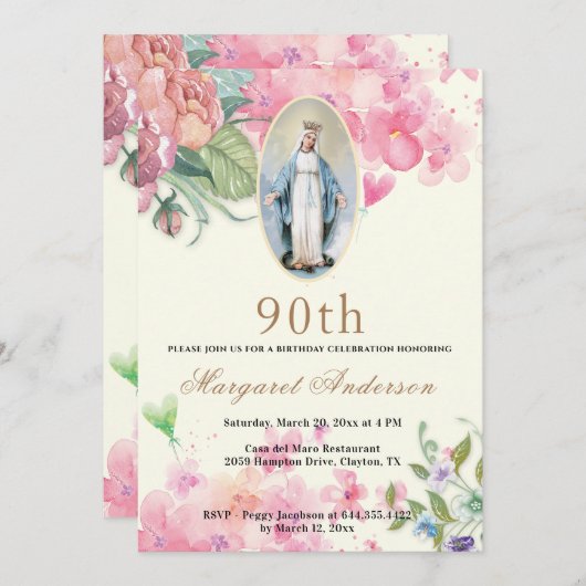 宗教的誕生日ヴァージンメアリー聖なる書物、 経典フローラ 招待状 (正面/裏面)