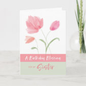 宗教的誕生日姉賛美妹のピンク色の花 カード (正面)