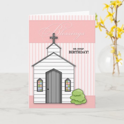 宗教的誕生日恵みチャペルinピンク カード (黄色い花)