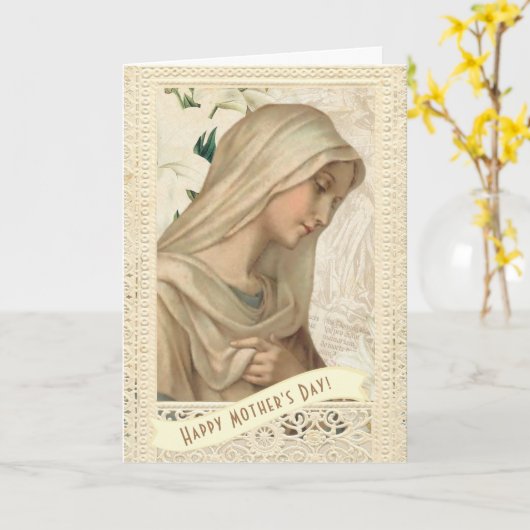 宗教的賛美なヴァージンメアリー母の日ヴィンテージ カード (黄色い花)