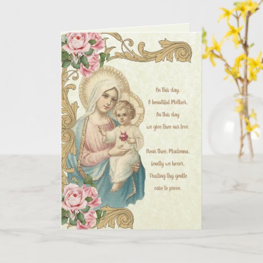 宗教的賛美ヴァージンマリーイエスヴィンテージ カード (黄色い花)