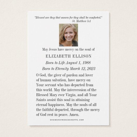 宗教的金ゴールドケルト十字葬儀祈りの言葉カード (裏面)