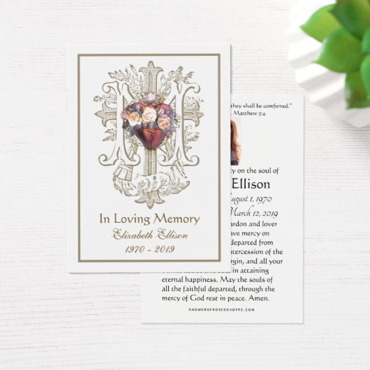 宗教的金ゴールドマリアンクロスハート葬儀祈りの言葉 (デスク)