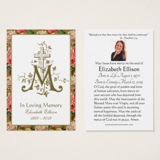 宗教的金ゴールドマリアン十字葬儀バラ (正面&裏面)