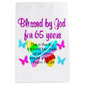 宗教的65番目の誕生日蝶デザイン ミディアムペーパーバッグ (正面)