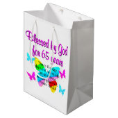 宗教的65番目の誕生日蝶デザイン ミディアムペーパーバッグ (正面アングル)