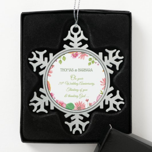 宗教的70周年結婚の花 スノーフレークピューターオーナメント (ボックス)