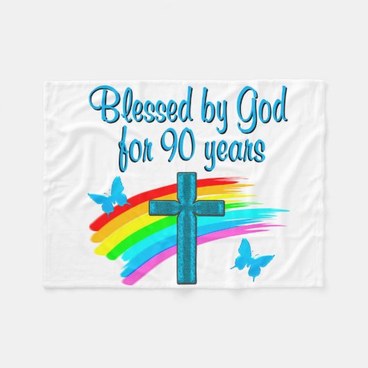 宗教的90歳 フリースブランケット (正面(横))