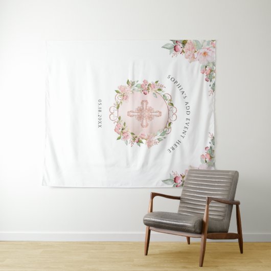 宗教的、ほんのりとした、ピーチローズゴールドの写真用背景 タペストリー (インサイチュ(横))