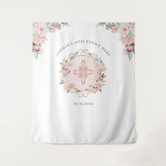 宗教的、ほんのりとした、ピーチローズゴールドの写真用背景 タペストリー (正面)