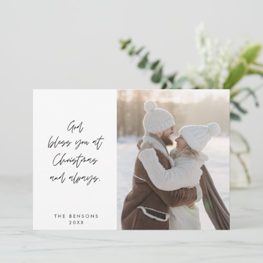 宗教的、メリークリスマス、キリスト教の家族写真 シーズンカード (スタンド正面)
