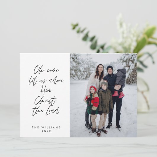 宗教的、メリークリスマス、キリスト教の家族写真 シーズンカード (スタンド正面)