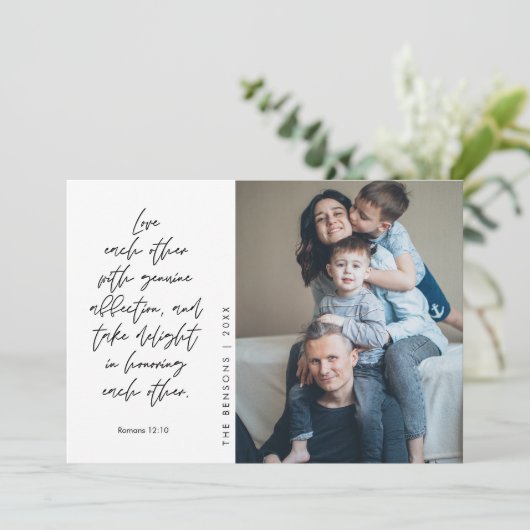 宗教的、メリークリスマス、クリスチャン家族の写真 シーズンカード (スタンド正面)