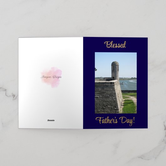 宗教的、父の日の恵み、カード 箔グリーティングカード (外側レイダウン)