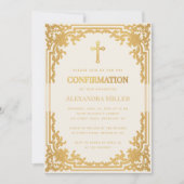宗教確認アイボリーフェイク金ゴールドヴィンテージ 招待状 (正面)