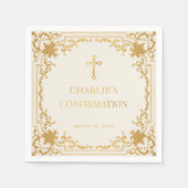 宗教確認ヴィンテージアイボリー&金ゴールドクロス スタンダードカクテルナプキン (正面)