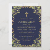 宗教確認海軍ブルー金ゴールド離れボーイ 招待状 (正面)