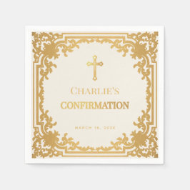 宗教確認 ヴィンテージ アイボリー＆ゴールド クロス スタンダードカクテルナプキン