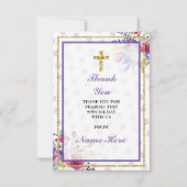 宗教神聖な十字の花の洗礼カードありがとう サンキューカード (正面)