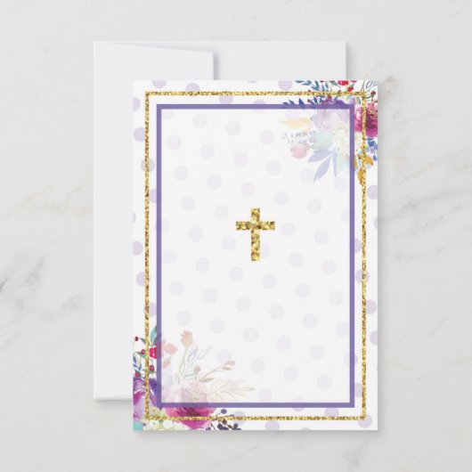 宗教神聖な十字の花の洗礼カードありがとう サンキューカード (裏面)
