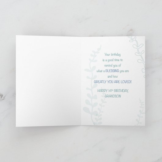 宗教第14誕生日の孫の緑の手が描かれる カード (内部)