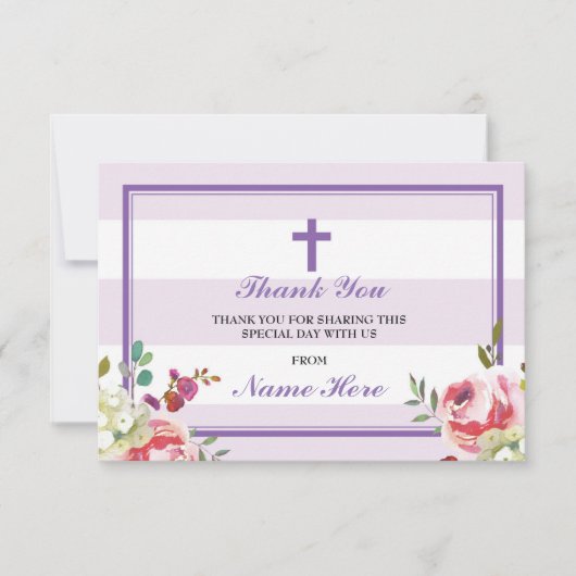 宗教紫色のストライプの花柄カードありがとう サンキューカード (正面)