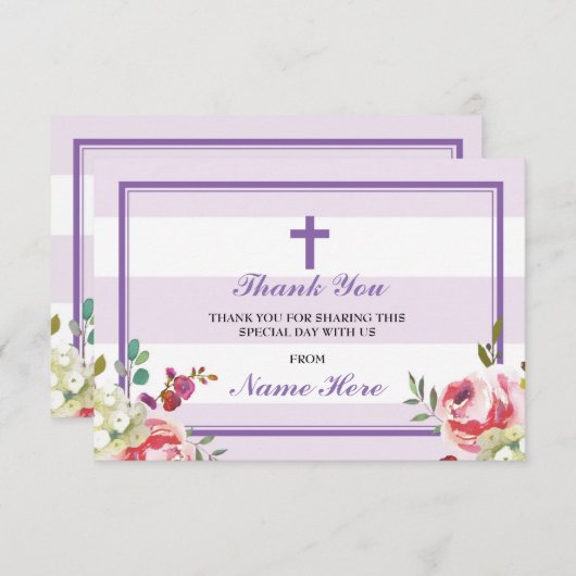 宗教紫色のストライプの花柄カードありがとう サンキューカード (正面/裏面)