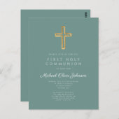 宗教緑の男の子ファースト招待状 ポストカード (正面/裏面)