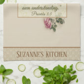 宗教聖なる書物、経典の詩のピンクのバラの花柄 キッチンタオル (折り畳み)