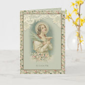 宗教聖ルシーカトリック祈りの言葉眼ヴィンテージ カード (黄色い花)