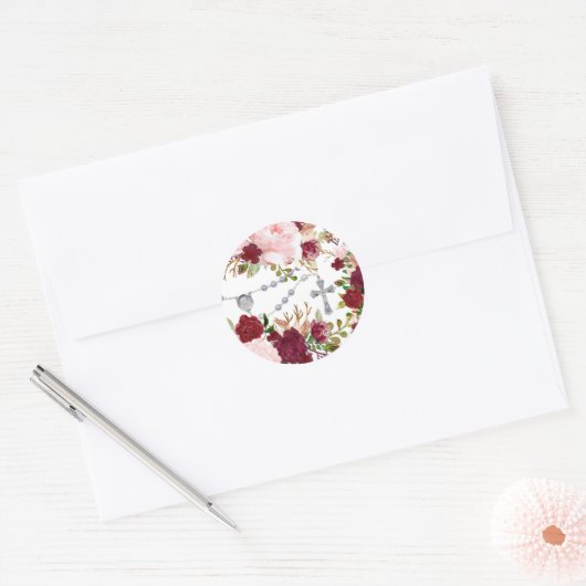 宗教聖ロザリーピンクローゼスフローラスクエア ラウンドシール (封筒)