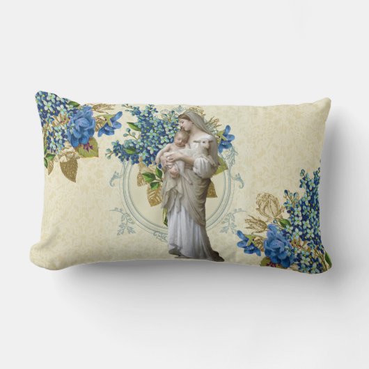 宗教聖母マリアのベビーのイエス・キリストの子ヒツジの花柄 ランバークッション (正面)