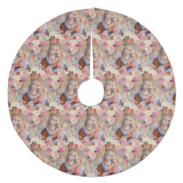 宗教聖母マリアのベビーのイエス・キリストの賛美された花柄 フリース ツリースカート