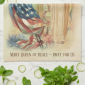 宗教聖母マリアの賛美された米国旗 キッチンタオル (折り畳み)