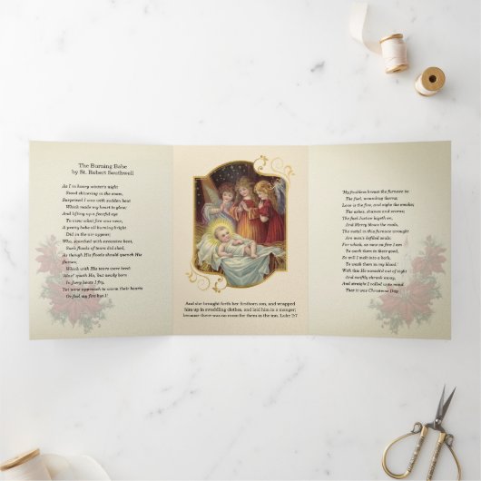 宗教聖降誕祭イエズエンジェルス詩 三つ折りクリスマスカード (内部)