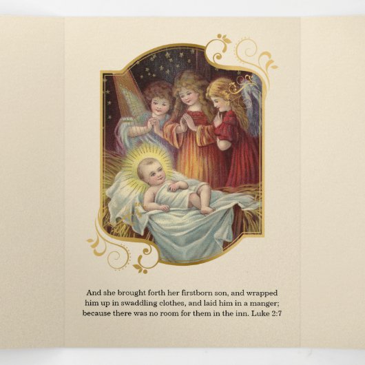宗教聖降誕祭イエズエンジェルス詩 三つ折りクリスマスカード (内部中)