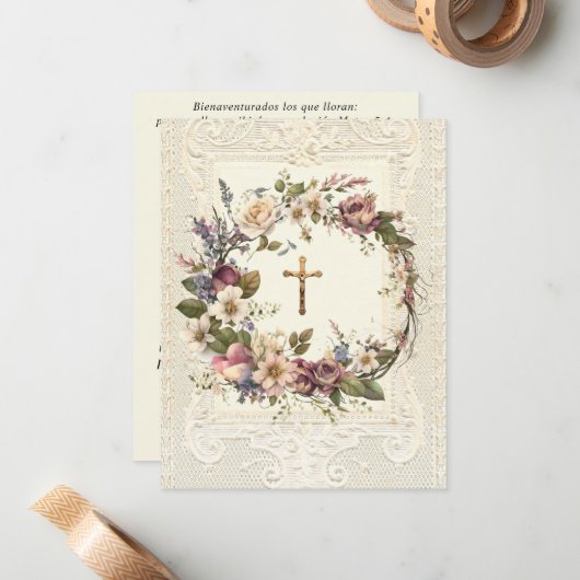 宗教葬儀の十字架フローラリース ノートカード (正面/裏面インサイチュ)